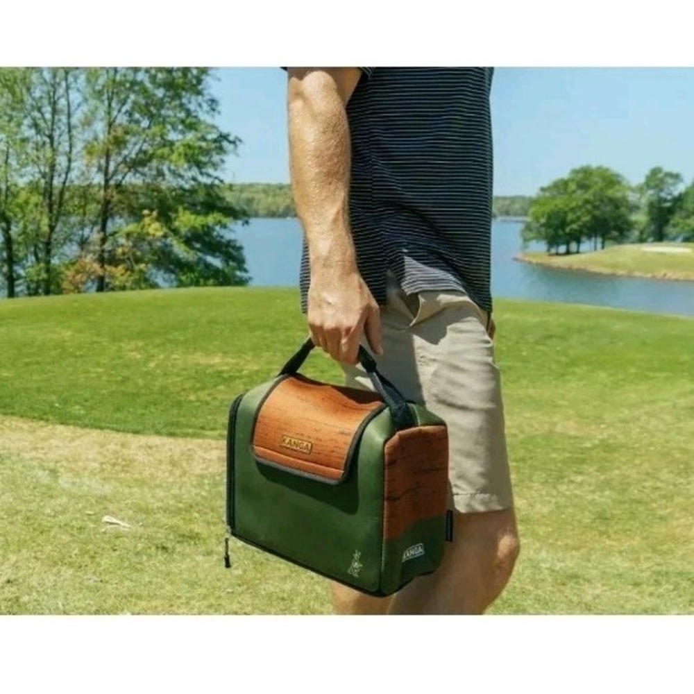 New Kanga Kase Mate 12-Pack Can Cooler Woody Wood Grain Green/Brown Insulated